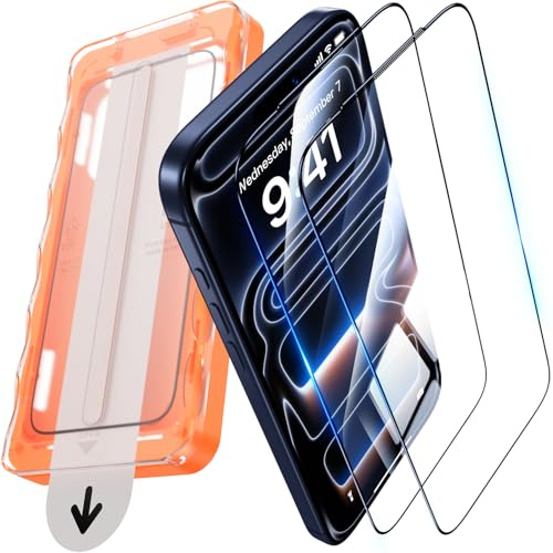 UniqueMe für iPhone 17 Pro für Panzerglas, 9H-Härte - 2 Stück Schutzfolie | Full Screen Displayschutz für iPhone 17 Pro Folie, Auto Installation Bruchsicher Militärniveau Anti-Kratzer Bläschenfrei