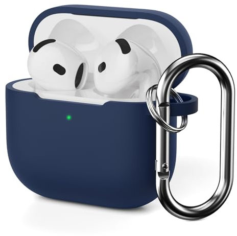 Mocarheri Case Cover Compatible for AirPods 4th Generation (2024) with Carabiner, Protective Silicone Case for Airpods 4, Soft Silicone Shockproof Case,Front LED Visible (Dark Blue)