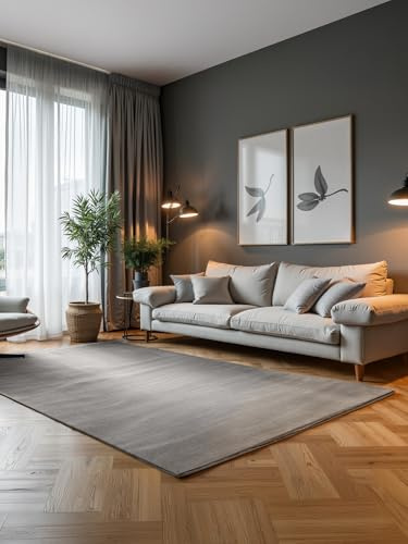Elle Decoration Design Teppich Dolomite - Moderner Wohnzimmerteppich, Kurzflor, Gestreiftes Muster, Weich, Glamourös, Glanz-Effekt für Wohnzimmer, Schlafzimmer, Flur - Creme Grau, 120x170cm