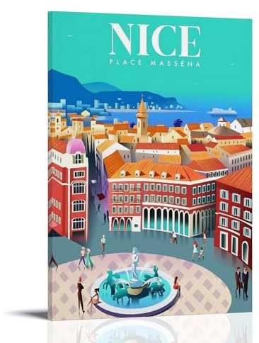 ouweri Place Massena Vintage-Reiseposter, Wandkunst, Rollen, Leinwand, Gemälde, Bild, Wohnzimmerdekoration, Zuhause, 60 x 90 cm