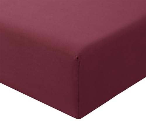 RUIKASI Super King Fitted Sheet Deep 40cm Pocket, Burgundy 180x200cm | OEKO-TEX Soft Brushed Microfiber Superking Bottom Sheet Ultra Deep Fit Bedsheet Machine Washable Easy Care