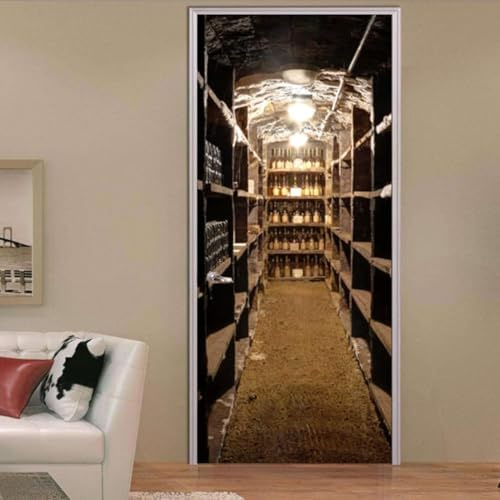 Türbekleben Weinkeller Keller Türtapete, Selbstklebend TürPoster Weinkeller Keller Türbilder, 3D Fototapete Türfolie Poster Tapete Türaufkleber Tür Tapeten 77 x 200 cm q7976