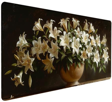 Florero Alfombrilla Ratón XXL 700x300 mm, Impermeable Antideslizante Mouse Pad Blanco Diseño de Borde Cosido Alfombrilla Escritorio para Teclado Gaming Accesorios Escritorio PC, Regalos de Hombre 4-0