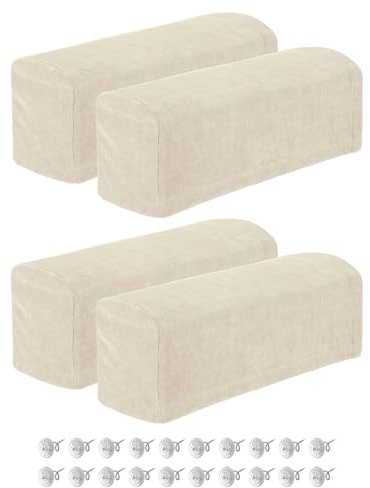 sourcing map 4Pcs Stretch Armrest Covers, Chenille Soft Armchair Slipcovers Couch Recliner Arm Cover with Twist Pins for Chair Sofa Protector, Cream
