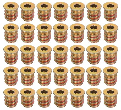 sourcing map 38Pcs Threaded Inserts Nuts, M4x10mm Hex Socket Drive Nut Inserts for Wood - Carbon Steel Screws Furniture Screw in Nuts Bolt Fastener