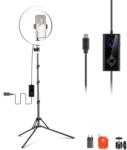 NEEWER 12 24W Power LED Ringlicht mit Stativständer, zweifarbig 2900-7000K, USB C PD Eingang, CRI97+ 1810lux/0,5m, kompatibel mit iPhone Makeup Studio Streaming Selfie Videoaufzeichnung, RH12B K2
