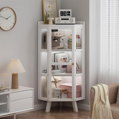 Displayskåp, glasmonter Curio-skåp med dörrar, hög bokhylla för förvaring, stor vit displayenhet
