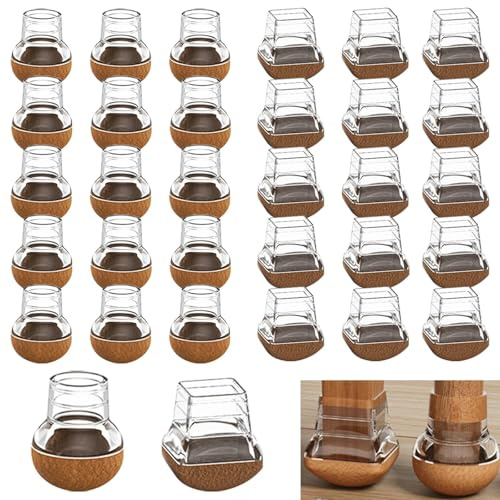 32 Pièces Protection Pieds de Chaise Silicone, Roud CarréPatins pour Chaises avec Feutre, Pied de Chaise Caoutchouc, Réduire Les Rayures(15-20mm)
