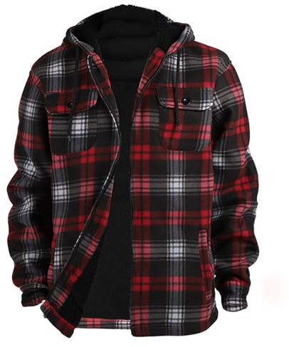 Vhersily Giacca Camicia da Uomo Casual Boscaiolo a Quadri con Cappuccio Invernale Spessa Lavoro Tasche Calda Imbottitura In Pile Taglie Forti Termica Slim Fit Leggero Streetwear Giubbotto da Coppia