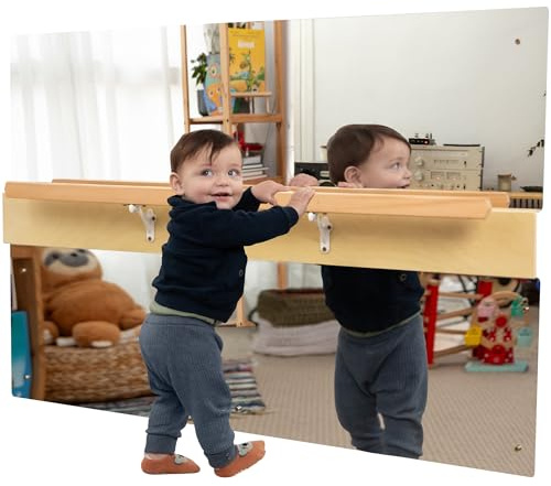 ODOXIA Montessori Spiegel mit Stange für Kleinkinder | Mit Griff zum Stehen & Gehen | Holzrahmen für Motorik & Entwicklung | Perfekt Spielzimmer & Klassenzimmer | Baby