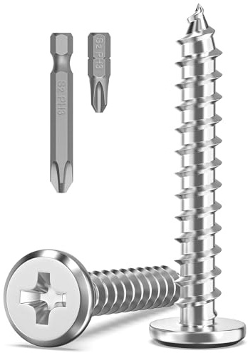 Valorada 20Pcs M6 Screws for Wood, M6 x 40mm Flat Head Self Tapping Screws, 304 Stainless Steel, Phillips Drive with 2Pcs Bits