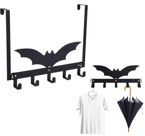 UNICRAFTALE Über Der Tür Haken Halloween Goth Fledermaus Badezimmer Deko Haken Für Handtuch 34cm Schwarze Wandmontage Halterung Metall Über Der Tür Handtuchhalter Mit 5 Haken Für Hut Tücher