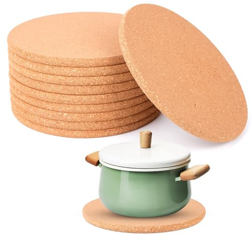 CAIYUANGUANGJIN 10Pcs 19cm Cork Placemats Set, 1cm Thick Heat Resistant Round Cork Coasters, Non Slip Table Trivets Mats for Kitchen Worktops Hot Pans and Pots Holders Dishes