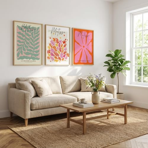Xiyocadt 3er Matisse Poster Set, Matisse Wandbilder Set,Abstrakte Blumen Leinwanddrucke, Moderne Kunstdrucke Deko,für Wohnzimmer Schlafzimmer Bad Küche Büro,Ohne Rahmen (50x70cm,Matisse Poster 2)