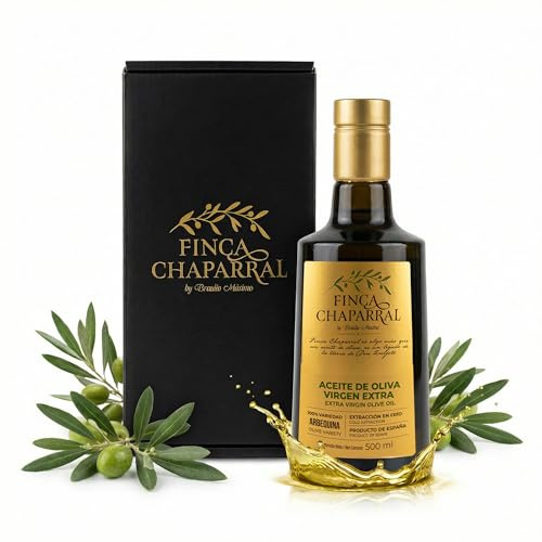 Finca Chaparral AOVE Premium Arbequina 500ml - Aceite de Oliva Virgen Extra, Gourmet, Prensado en Frío, Monovarietal Suave Afrutado, Notas Manzana Almendra, Ideal Ensaladas Pescados