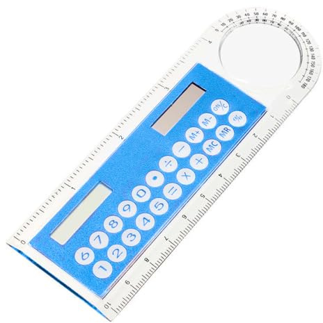GYCAQAC Righello multifunzione con calcolatrice solare, lente d'ingrandimento e goniometro, compatto e portatile, strumento di misurazione e calcolo preciso per scuola, ufficio e compiti, 127 * 43mm