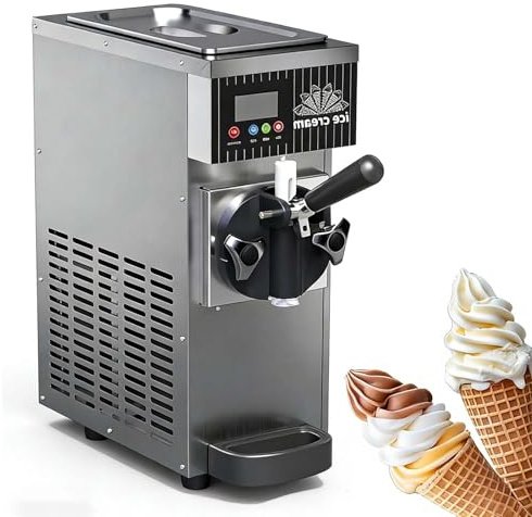 Máquina de Helado Suave 450W de Grado Comercial, Fabricante de Helado Suave de Mostrador, Tanque de Material de 2.5L y Congelador de 1L, Auto Limpieza para Restaurantes y Cafeterías(Gray)