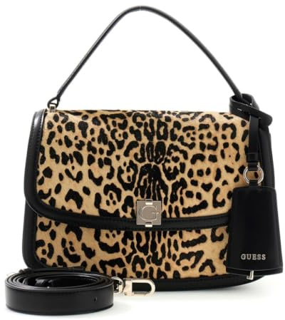 GUESS Leder Umhängetasche Schultertasche Audrey Convertible Xbody Flap Leopard mehrfarbig