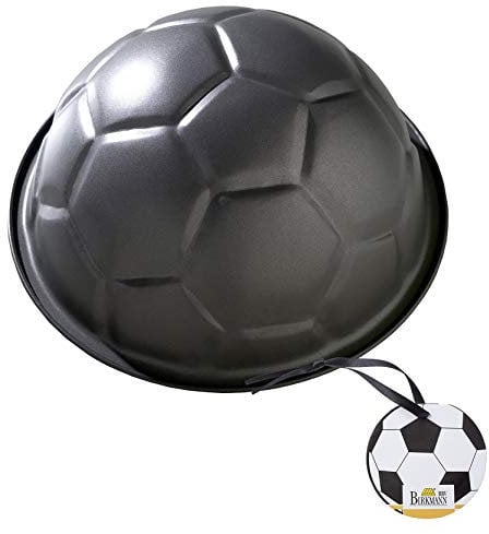 Birkmann, Motivbackform, Fußball, 3D Backform aus Karbonstahl, Ø 22,5 cm, mit Antihaftbeschichtung, Grau, Temperaturbeständig bis 230 °C, mit Rezeptidee, 212220