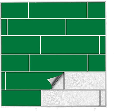 Kiwistar Fliesenaufkleber Grün Seidenmatt - 5 x 25 cm - 50 Stück - Klebefliesen Fliesenmuster Stickerfliesen Wandfliesen überkleben