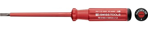 PB Swiss Tools Schlitz VDE Schraubendreher PB 5100.4-125 | 100% Swiss Made | einzelner Elektro Schraubendreher isoliert bis 1000V AC / 1500V DC