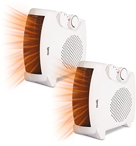 Igenix IG9010/2PACK Flat/Upright Portable Electric Fan Heater with 2 Heat Cool Air Setting, Ideal for Small Rooms, Caravans and Garages, 2000 W, White, Pack of 2