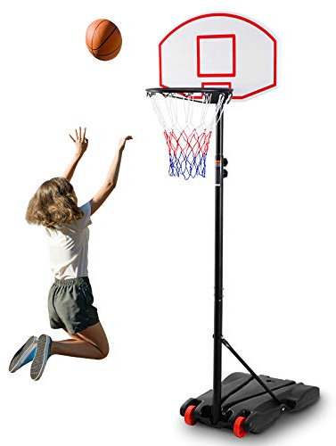 RELAX4LIFE Basketballständer höhenverstellbar 1,8–2 m, transportable Korbanlage mit Rädern, Basketballkorb mit Ständer, Basketballanlage PE-Rückwandhochfest, für Kinder und Erwachsene