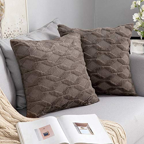 MIULEE Kissenbezüge 2er Set Wolle Sofakissen Sanft Dekokissen Weich Kissenbezug Couchkissen Dekorativ Zierkissenbezug für Sofa Bett Wohnzimmer Schlafzimmer klassischer Style Braun50x50cm