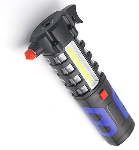 Gorilla Nottaschenlampe mit Notfallhammer, LED-Warnleuchte, Not-Lampe für das Auto mit blinkendem Warnlicht mit Farbe Orange und Schneide Funktion für den Gurt