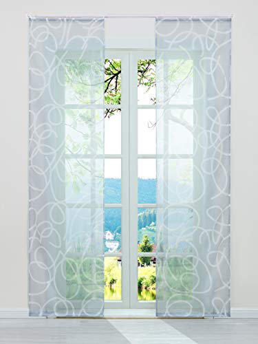 ESLIR Schiebegardinen Voile Flächenvorhänge Transparente Schiebevorhang Set 2er Gardinen mit Klettband Vorhang mit unregelmäßigen Kreis-Design Grau BxH 57x175cm 2 Stück