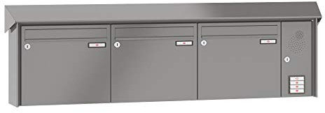 RENZ/Prisma / 3er Aufputz-Briefkastenanlage Wand-Briefkasten mit Sprechfeld/RAL-Farbe 9007 Volumen 12 L/Dein-Briefkasten.de