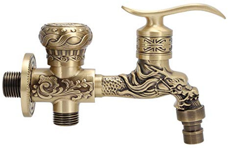 Grifo Tallado Antiguo, Sola Manija Grifo de Doble Propósito de Latón Vintage Grifo Lavadora Grifo Jardin Decorativo Montado Pared Montado