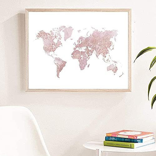Weltkarte Poster Blush Pink Weltkarte Poster Leinwand Kunstdrucke Skandinavische Weltkarte Wand Bilder Minimalistische Bild Kinderzimmer Kinderzimmer Wand Dekor Bild E31194