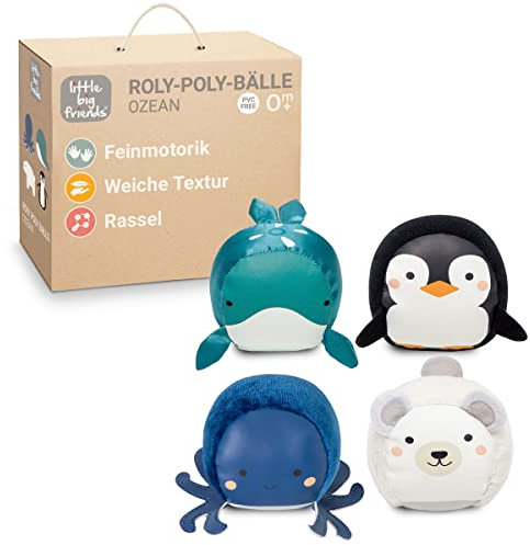 Little Big Friends Les balles Doudous Set de 4 balles Jouet Sensoriel pour bébé | Thème Océan