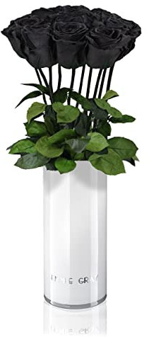 EG EMMIE GRAY Classic Vase Set | Long Stem Infinity Rosen inklusive weißer Glasvase - Luxuriöser Rosenstrauß aus echten Premiumrosen, die 1-3 Jahre halten, haltbare Rosen, (Black Beauty, 10 Rosen)