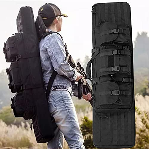 XVBVS Doppelter Langer Gewehrkoffer, weicher Gewehrrucksack, Waffentasche für das Jagdschießen, Taktische Gewehrtasche, Waffentransportkoffer mit Pistolenaufbewahrung-Black|| 118cm