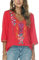 Seasonal Maglietta Estiva da Donna con Ricamo, Camicia Ricamata, Scollo a V, Maniche a 3/4, Top a Tunica, da Donna,Rosa-328,L