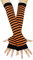 B-HOT Warme fingerlose Handschuhe, dehnbar, gestrickt, Daumenloch, Sonnenschutz, lange Arme, gestreift, orange / schwarz, Einheitsgröße