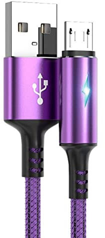 YSJJZRL Câble Micro USB, USB A vers USB Micro LED 2A Cordon de Charge Tressé à Charge Rapide Compatible avec Samsung Galaxy S7 Edge S6 etc. (2M,Violet)