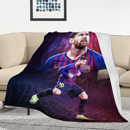 Acotobo FC Barcelona Messi Decke Weiche Flauschige Plüschdecke Flanell Fleecedecke TV-Decken/Sofadecke/Wohndecke/Mikrofaser Couchdecke/Samtdecke, 127 x 152 cm