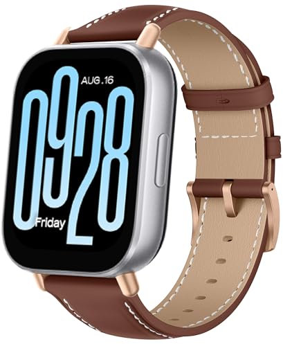KoGiio Leder Armband 22mm für Xiaomi Redmi Watch 5 Lite/Active, Watch S4 Sport, S3, Oneplus Watch 2 - Ersatz Weich Uhrenarmband - Gelb Braun