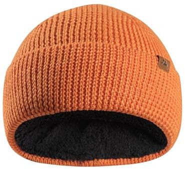 DANISH ENDURANCE Merino Kindermütze mit Fleece, Wintermütze Jungen & Mädchen, Atmungsaktive Merino Mütze, Gefütterte Beanie Mütze Kinder, Unisex, Orange, One Size