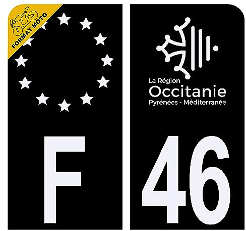 HADEXIA Aufkleber für Nummernschild, Motorrad, Département 46, Schwarz