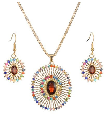 KBRPEY Schmuckset Damen Vintage Bohemian Schmuck Anhänger Halskette Ohrringe Schmuck Set Gold Bedruckte Schmucksets Weihnachtliches Geburtstagsgeschenk für Jubiläen