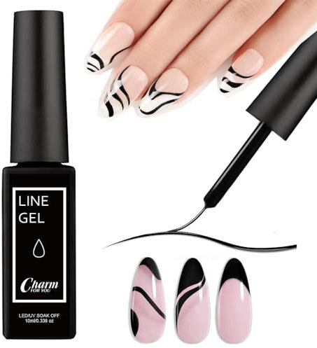 Black White Gel Nail Polish - White Tip Nail Polish/Nail Art Gel Liner/Nail Paint for French Tip Manicure Soak Off UV/LED for Painting Drawing Swirl Nails Home DIY Salon (Black)