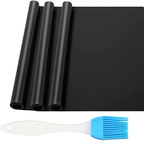 ONESAVE Heavy Duty 3 Pack Oven Liners & Silicone Oil Brush | Teflon Oven Liner Protector Sheet Reusable BBQ Mats | 40x33CM Non Stick BBQ Grill Mat for Ovens, Grills, & Stove