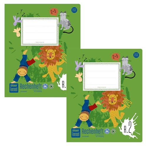 Formati Rechenheft R.2 Quart 20 Blatt kariert, 2 Stück, aus 100% Recyclingpapier, durchdachte Lineatur für schöne Zahlen