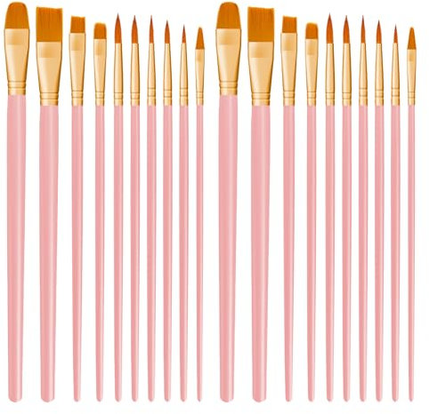 CNMTCCO Paint Brushes 20 PCS Nylon Hair Paint Brushes Set for Acrylic Oil Watercolor Gouache Painting Face Paint Brushes for Children and Adults (Pink)