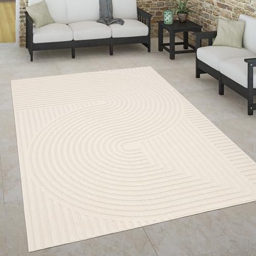 Paco Home Outdoor Teppich wetterfest Skandinavisch für Terrasse, Balkon & Garten pflegeleicht & robust Modernes Design Indoor & Outdoor geeignet, Grösse:240x340 cm, Farbe:Creme 2