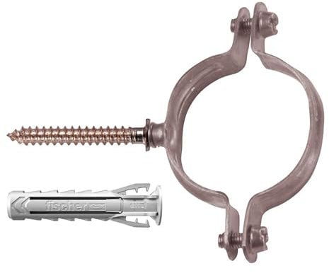 Fischer 10 Pz Collarino per Tubi in Rame CUV D14 per Fissaggio di Tubi in Rame, Diametro 14 mm, Include Tassello SX Plus 6 e Vite Doppia M6, 567650